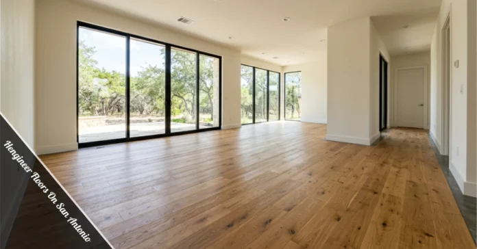 Engineered hardwood flooring installed in a San Antonio living room over a concrete slab