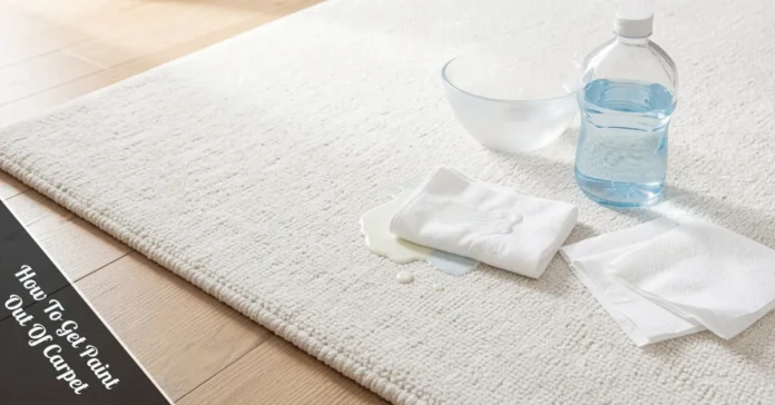 Close-up photo demonstrating How To Get Paint Out Of Carpet with a damp cloth and cleaning solution applied gently to a fresh spill on a rug.