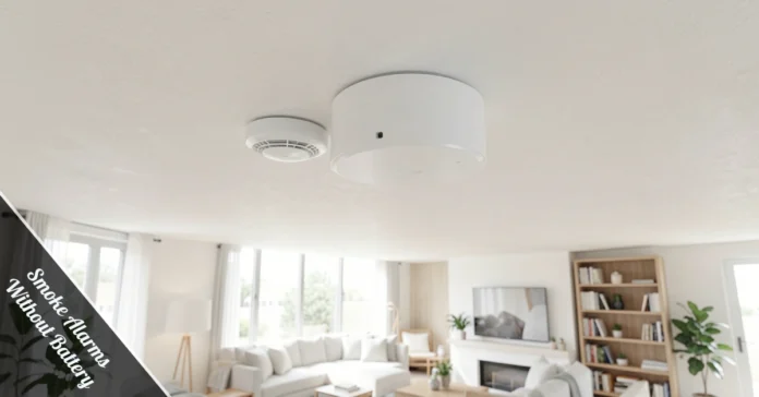 Smoke alarms without battery installed on ceiling — hardwired smoke detector in a bright modern home