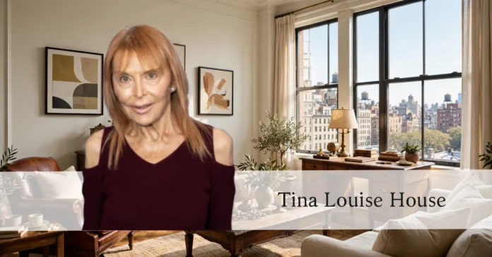 Inside the Tina Louise House showing her elegant Manhattan living room with antique furniture and art.