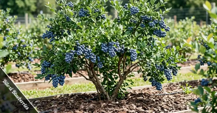 Mature Biloxi Blueberries bush loaded with ripe blue berries ready for harvest