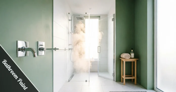 Freshly painted bathroom wall showing durable, moisture-resistant bathroom paint in a satin finish