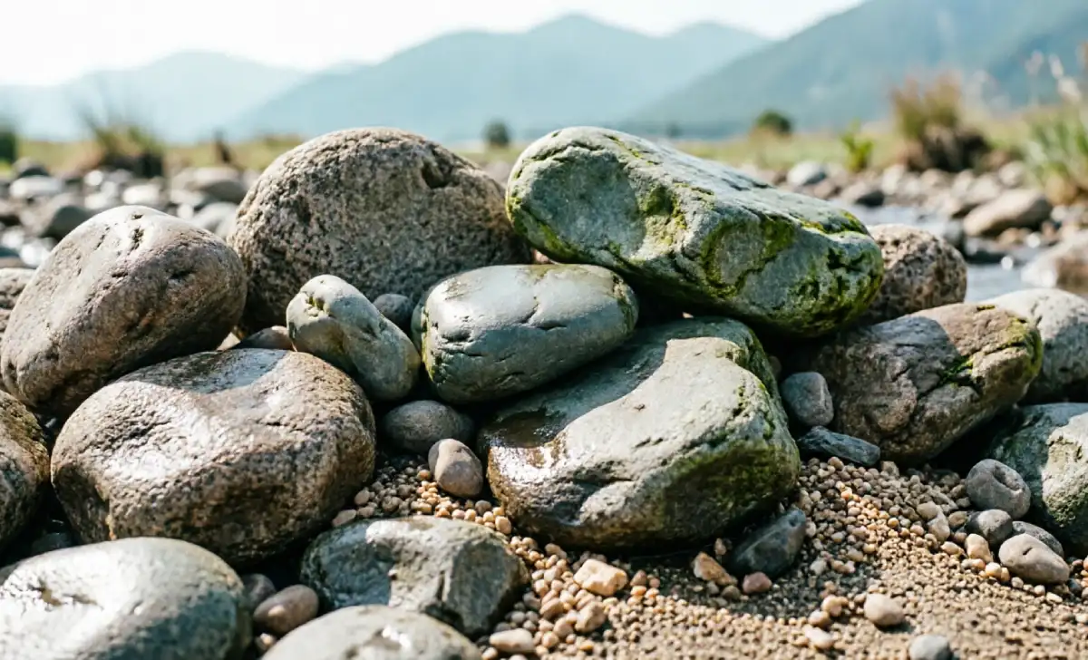 River rock and boulders used as dry creek bed materials
