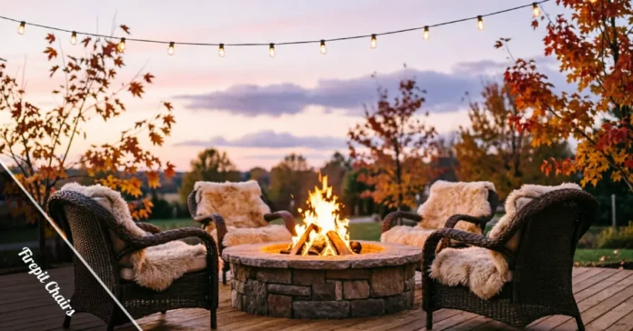 Firepit chairs arranged around a backyard fire pit for outdoor seating