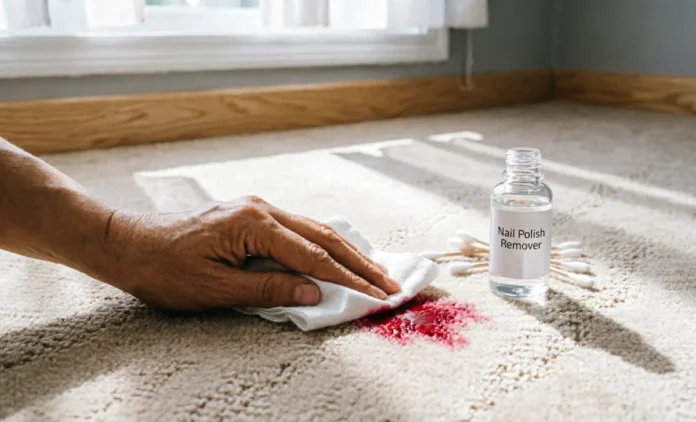 How do you get nail varnish out of carpet, cotton bud removing polish stain
