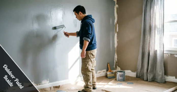 Outdoor paint inside a bedroom wall showing fresh paint application