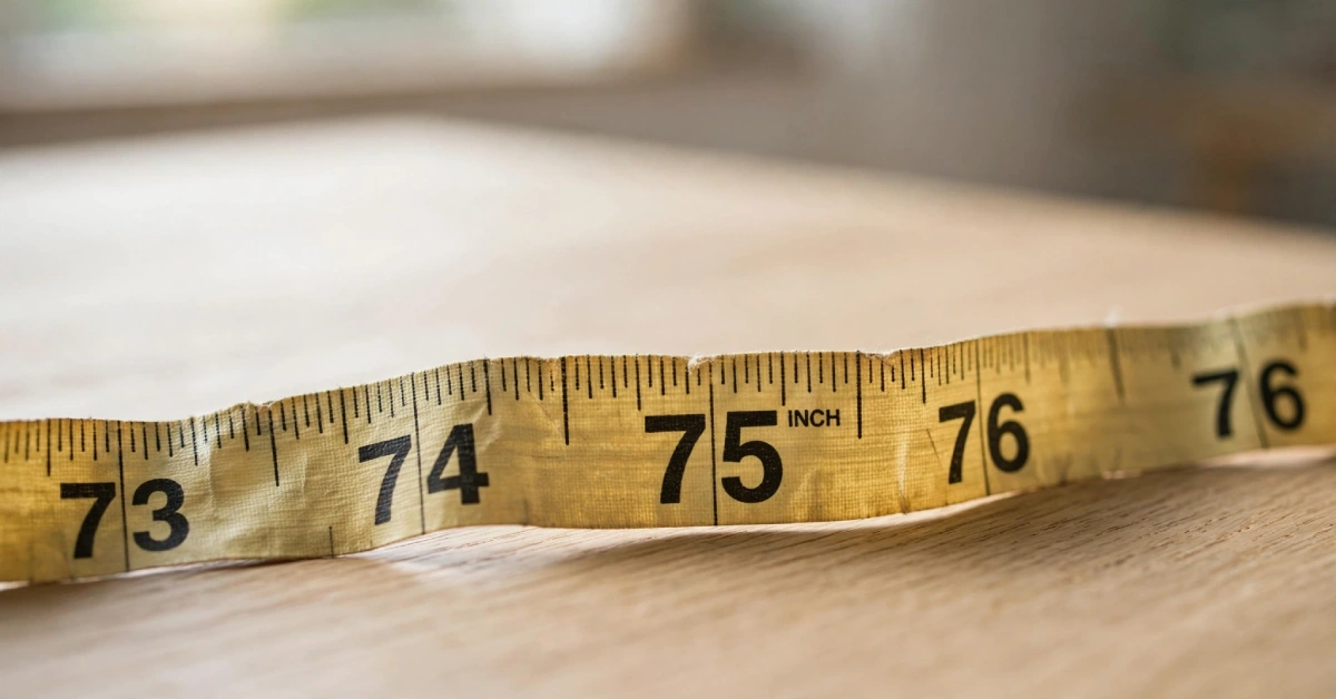Tape measure showing the 75 inch mark used to convert to feet