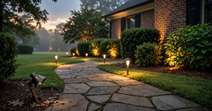 landscape lighting maintenance checklist for a Mississippi backyard at dusk