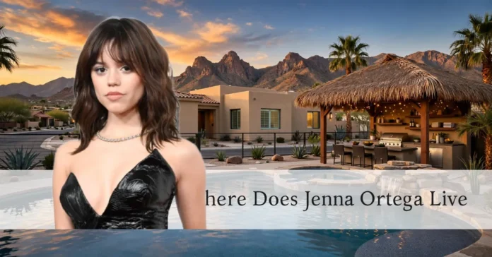 Jenna Ortega house in La Quinta, California, with pool, mountains, and desert home