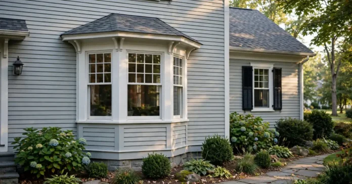 Bay window projecting from the exterior wall of a living room