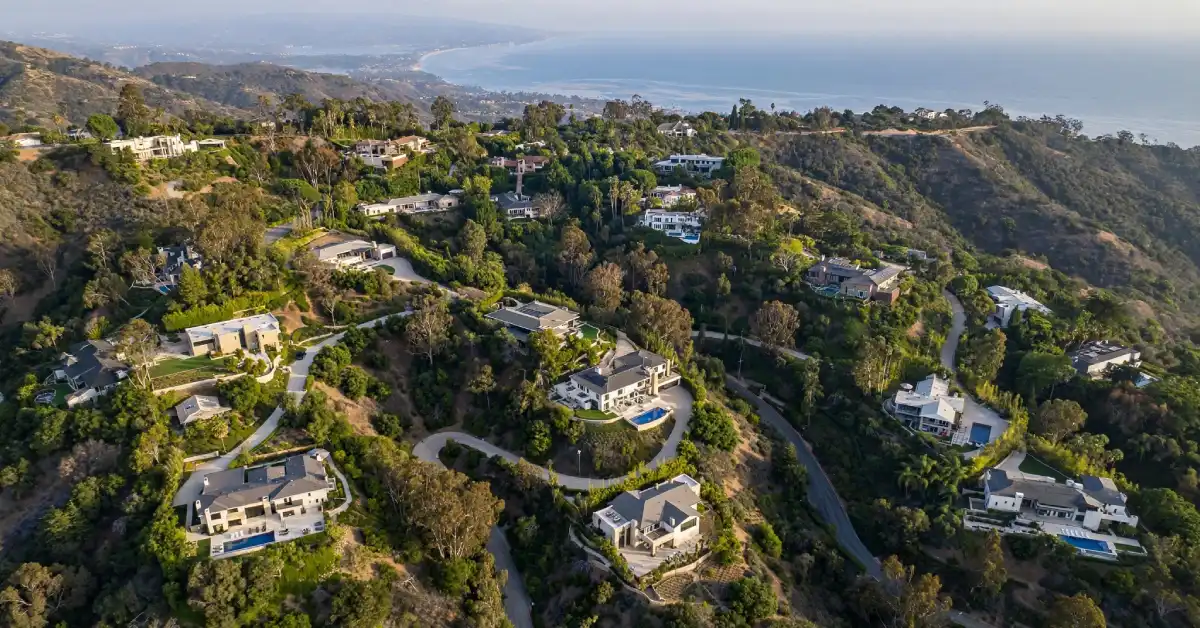 Hillside Bel Air neighborhood in Los Angeles with large private estates and ocean views