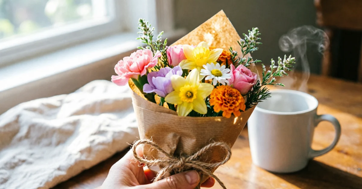 Birth month flowers gift bouquet wrapped for a birthday