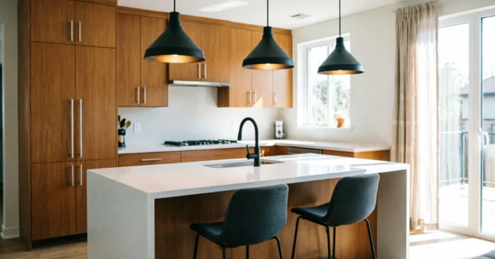 Kitchen peninsula with seating and storage in a modern kitchen design