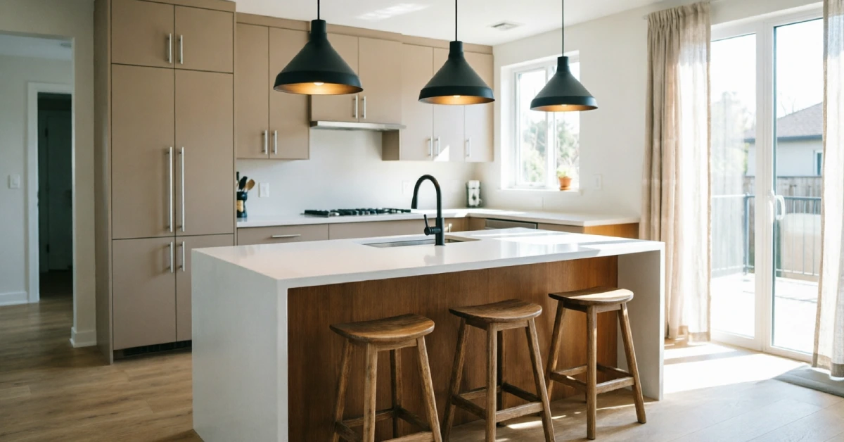 Kitchen peninsula with counter stools for casual seating