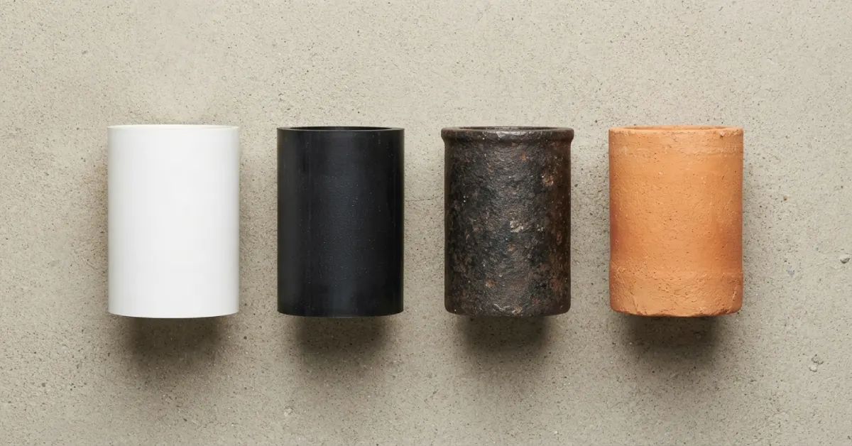 Comparison of PVC, HDPE, cast iron, and clay sewer pipe materials