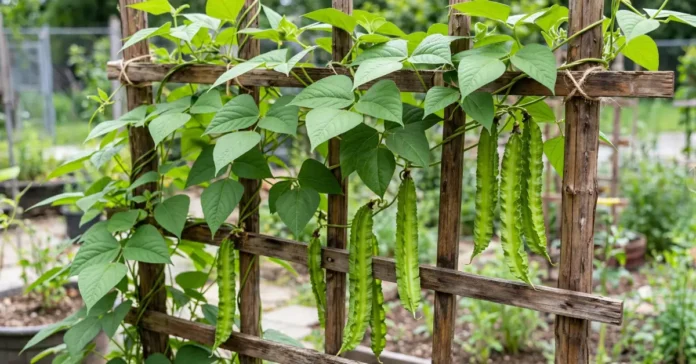sigarilyas plant vine with green winged pods on a trellis