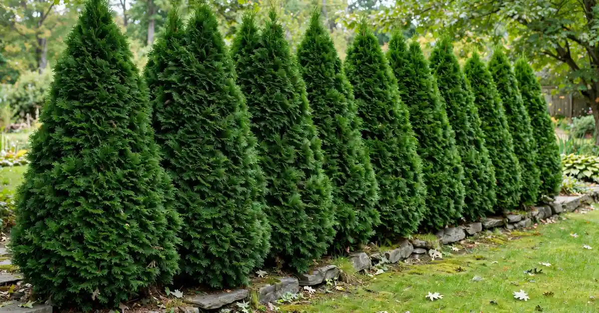 Thuja Green Giant arborvitae hedge as a privacy screen alternative