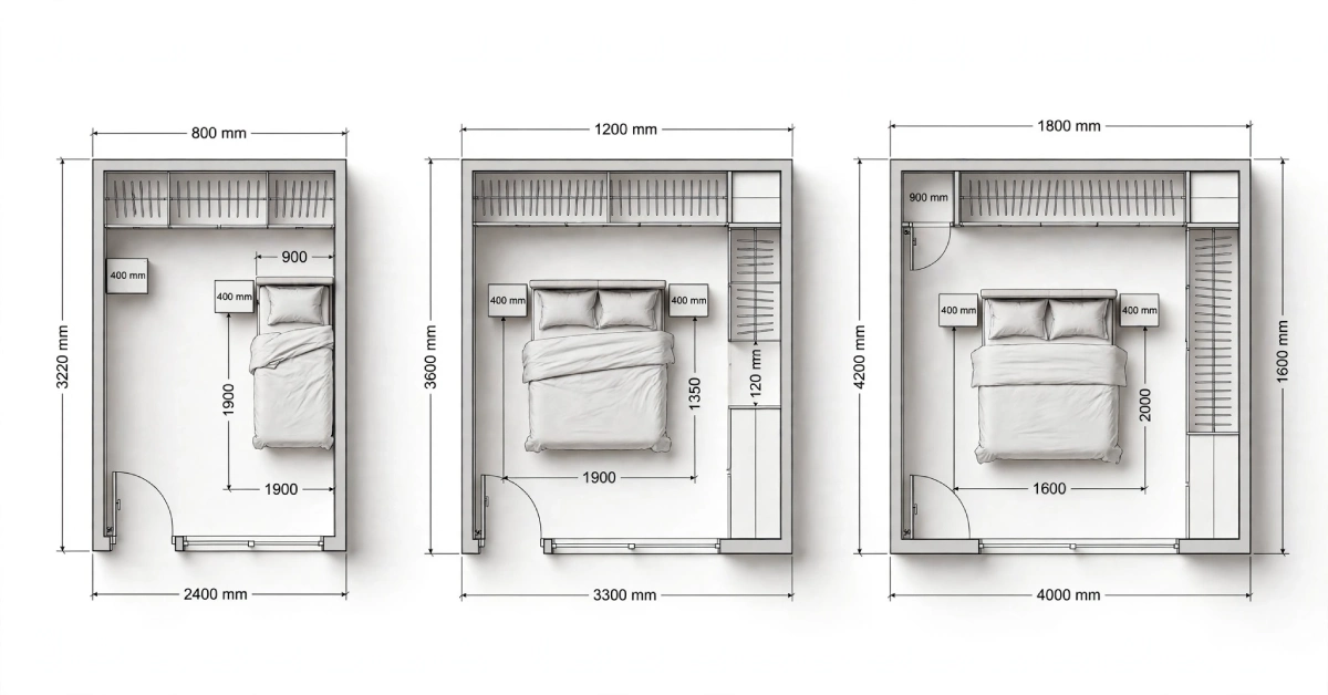 Floor plan comparing single, double and master bedroom sizes in a UK home