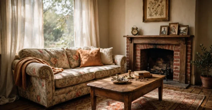 Vintage interiors living room with classic furniture and warm colors