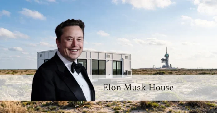 Small prefabricated Elon Musk house near a rocket launch facility in Boca Chica, Texas