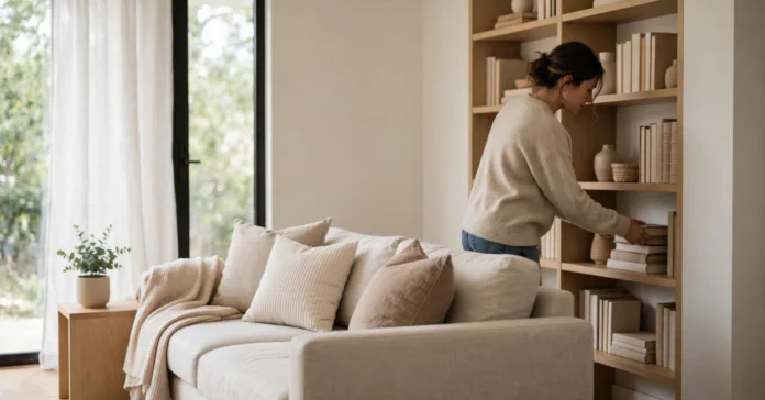 Tidy, well-styled living room showing simple tips to maintain your interior design