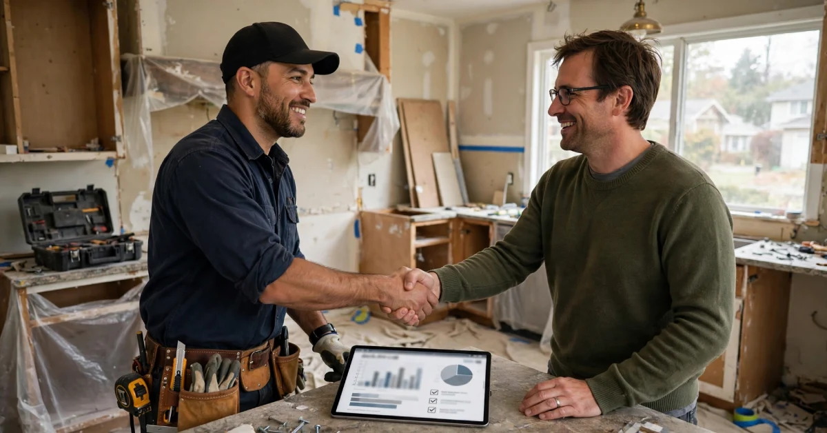 Contractor and homeowner discussing an installment financing plan