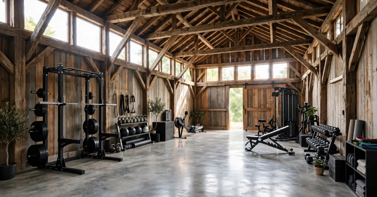 Converted horse barn turned private home gym on a Nashville farm property