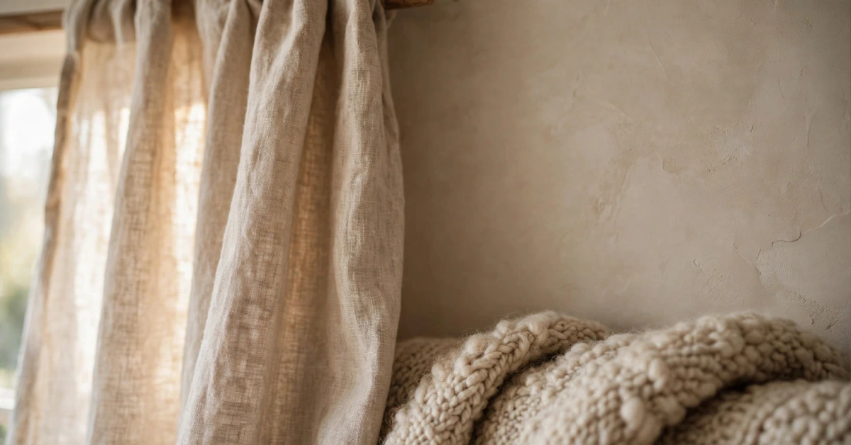 Earthy clay and oat neutral color palette in a bedroom