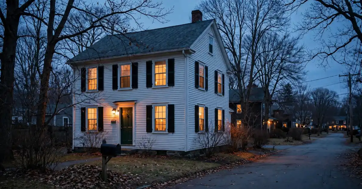 Exterior view of the Ed and Lorraine Warren House at dusk in Monroe, Connecticut