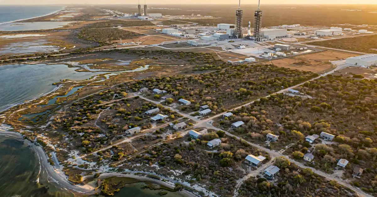 Aerial view of Boca Chica, Texas near the SpaceX Starbase facility