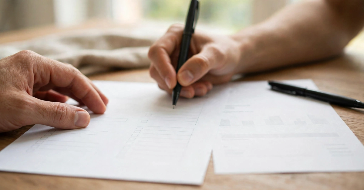 Hands completing a home improvement loan application form