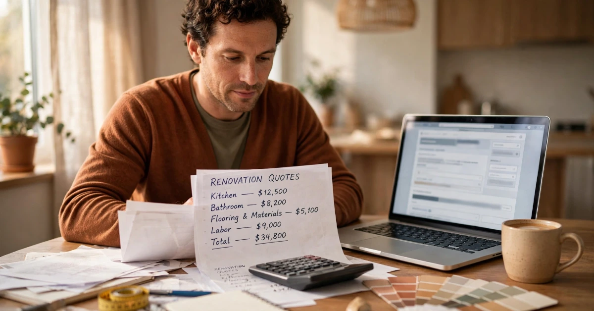 Homeowner reviewing renovation financing options at a table