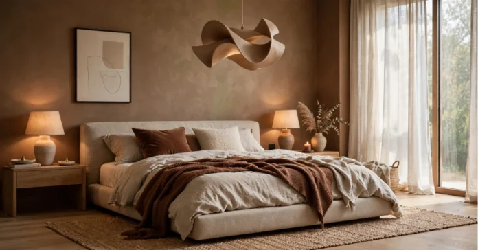 Modern Luxury Bedroom with warm colors and soft textures