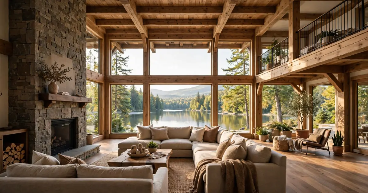 Grand living room with lake views inside the Shaquille O Neal house