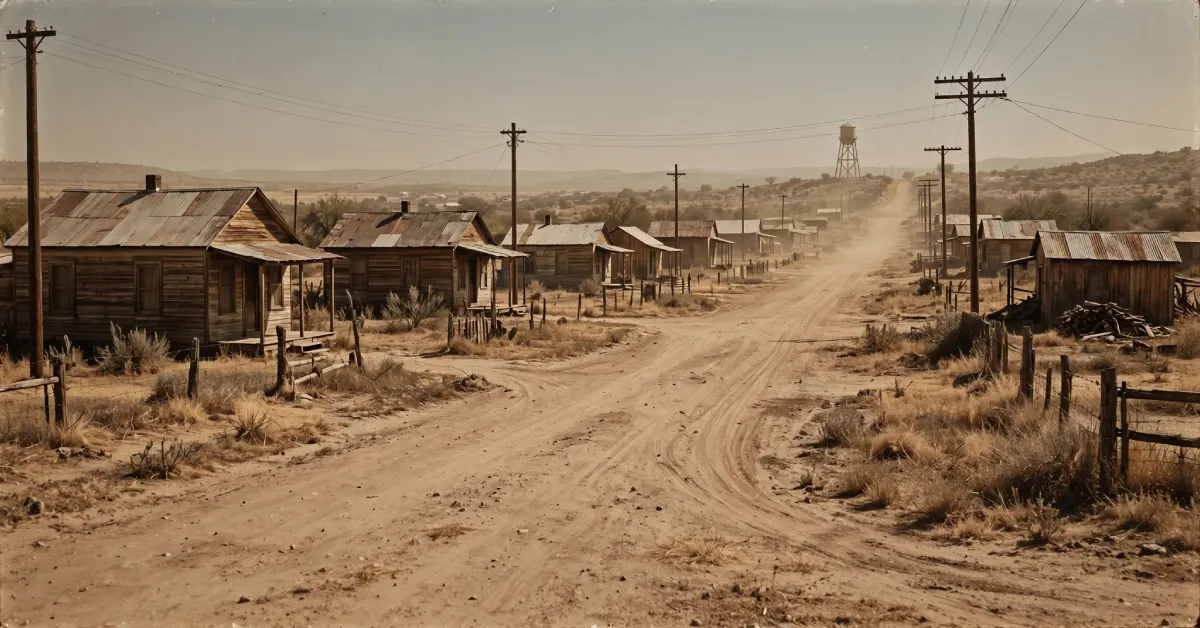 Small Texas ranching town street evoking a modest 1950s upbringing
