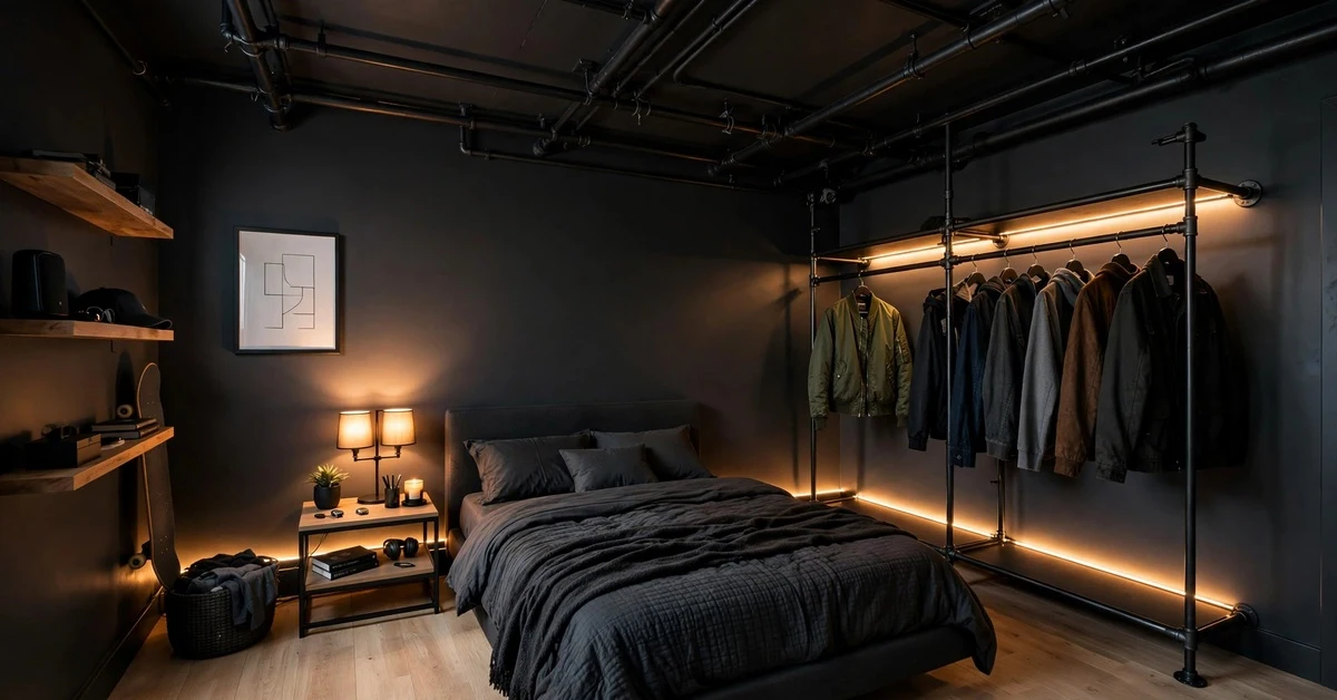 Teen boys bedroom idea using dark color drenched walls