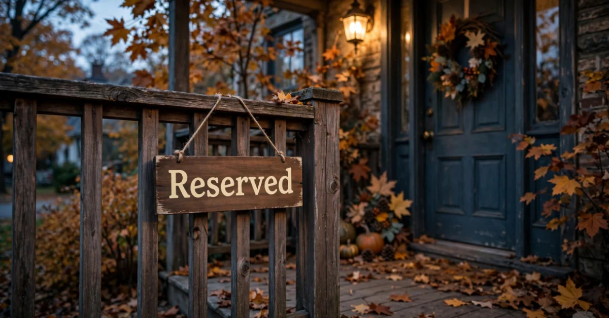 Reserved sign on a porch railing representing new bookings at the Warren House