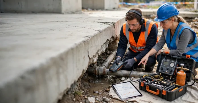 Technician applying Leak Lessons with acoustic leak detection equipment during training.